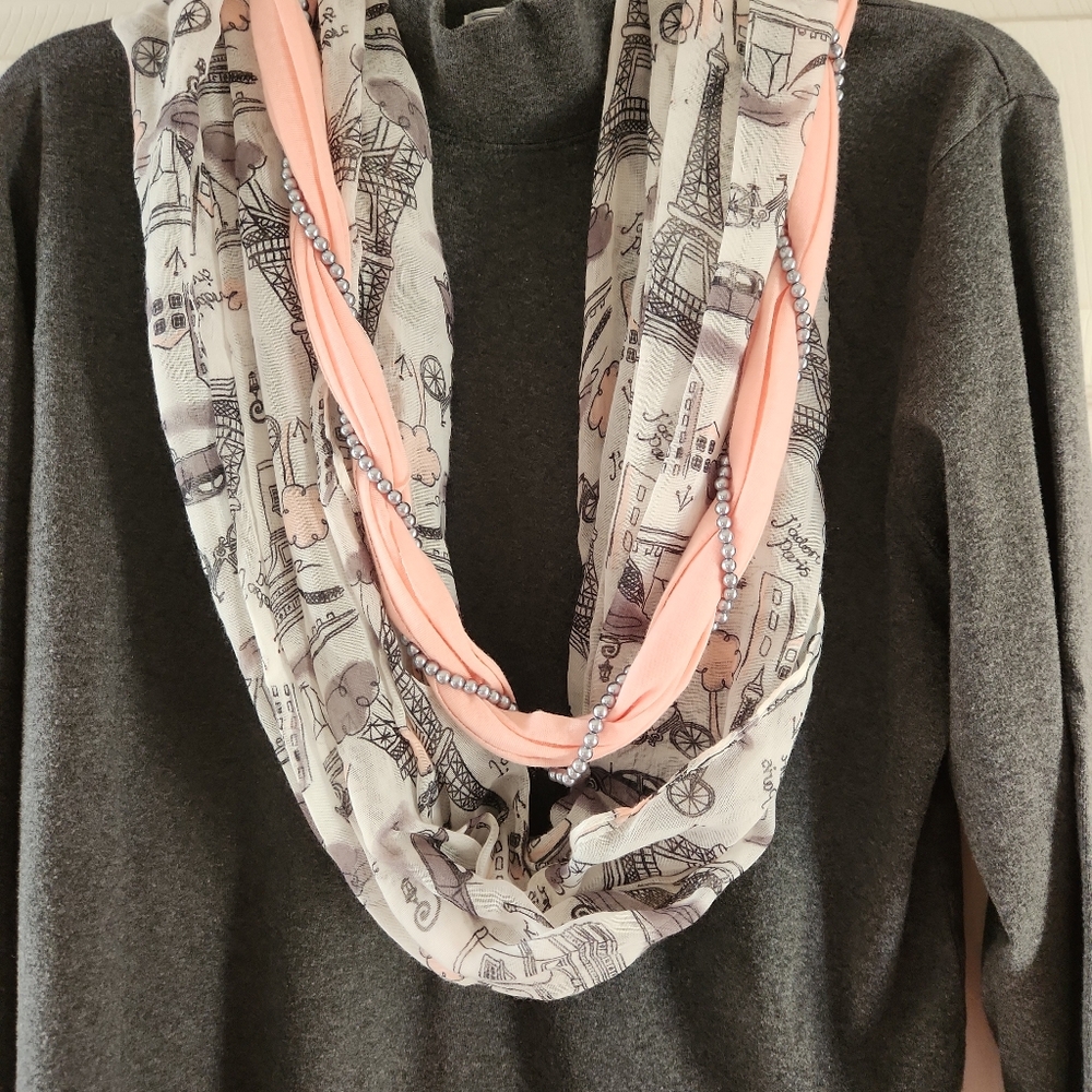 Chic Parisian Print Scarf - Pink and Cream